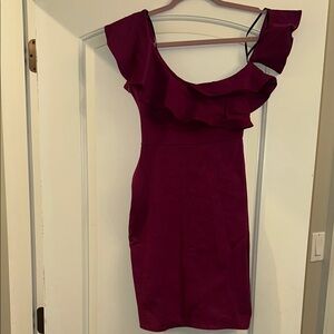 Mini Purple Bodycon Off the Shoulder Ruffle Dress
